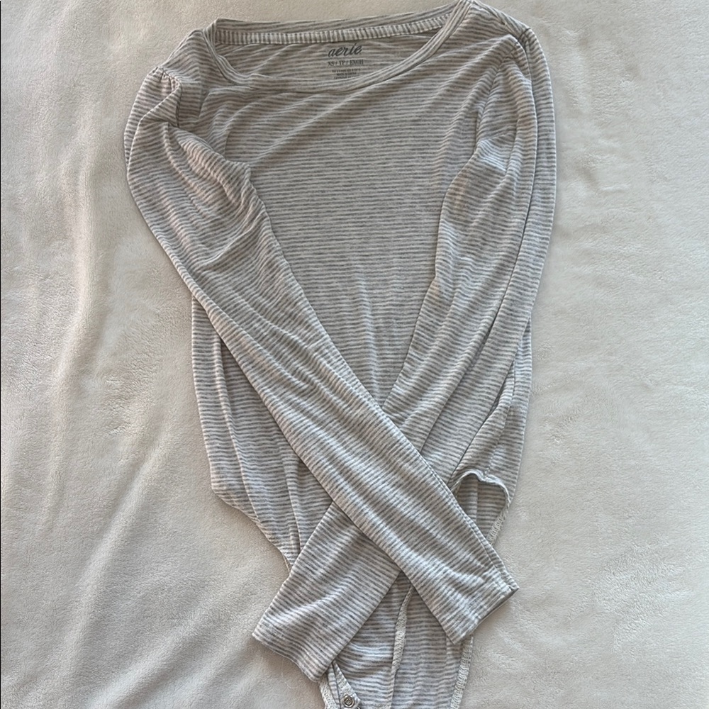 Aerie Gray Asymmetrical Bodysuit Top
